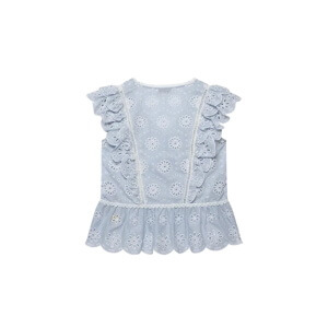 Mint Velvet Blue Cotton Broderie Striped Top